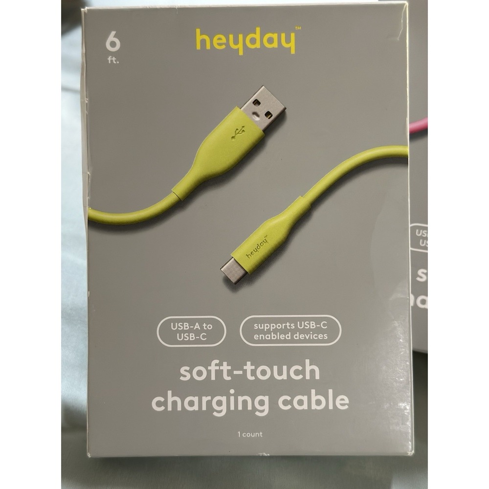 3pc - 6 Ft Heyday Soft-touch Charging Cables USB-A To USB-C - Purple/Pink/Lime - Picture 3 of 5